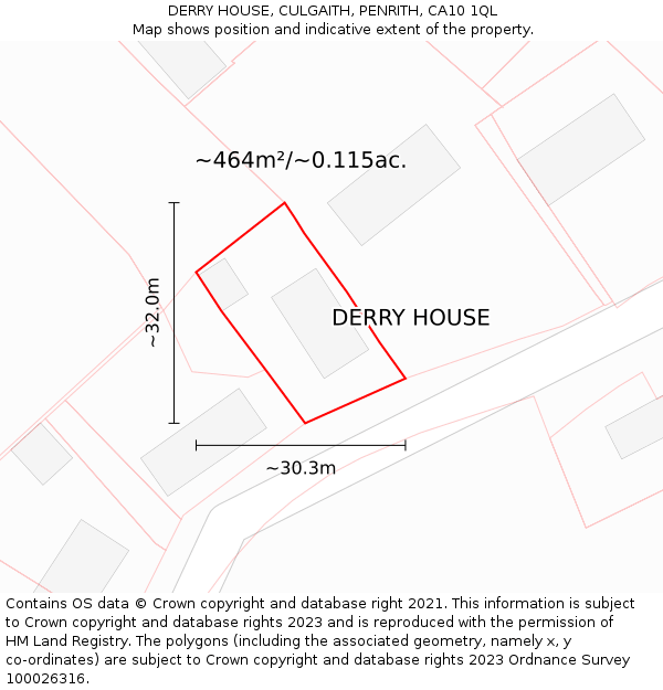 DERRY HOUSE, CULGAITH, PENRITH, CA10 1QL: Plot and title map