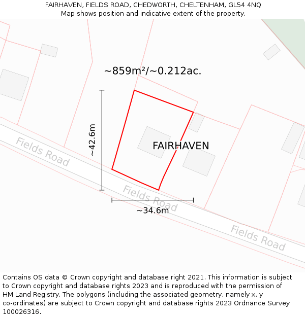 FAIRHAVEN, FIELDS ROAD, CHEDWORTH, CHELTENHAM, GL54 4NQ: Plot and title map