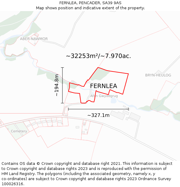 FERNLEA, PENCADER, SA39 9AS: Plot and title map