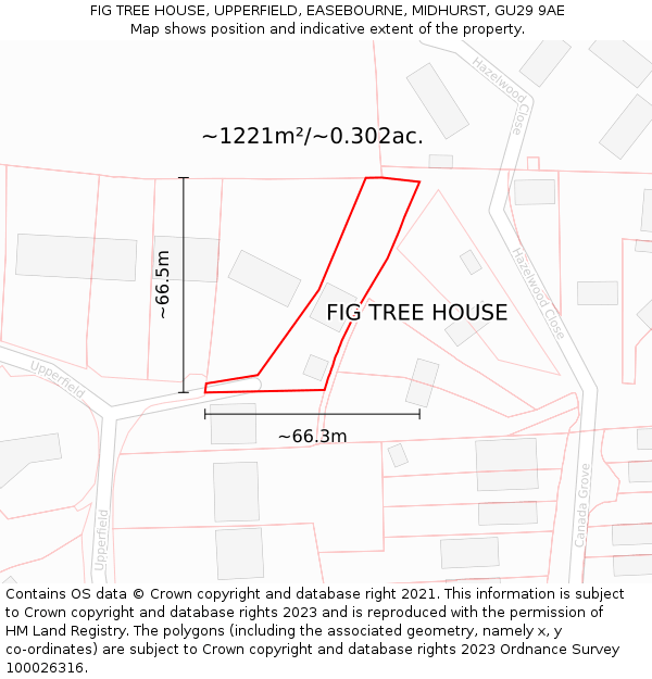 FIG TREE HOUSE, UPPERFIELD, EASEBOURNE, MIDHURST, GU29 9AE: Plot and title map