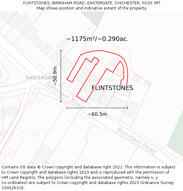 FLINTSTONES, BARNHAM ROAD, EASTERGATE, CHICHESTER, PO20 3RT: Plot and title map