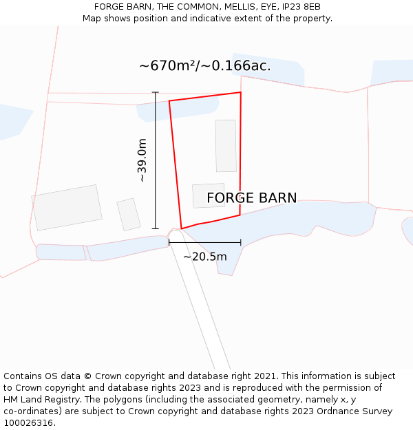FORGE BARN, THE COMMON, MELLIS, EYE, IP23 8EB: Plot and title map