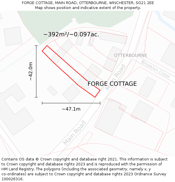 FORGE COTTAGE, MAIN ROAD, OTTERBOURNE, WINCHESTER, SO21 2EE: Plot and title map