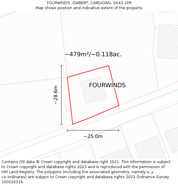 FOURWINDS, GWBERT, CARDIGAN, SA43 1PR: Plot and title map