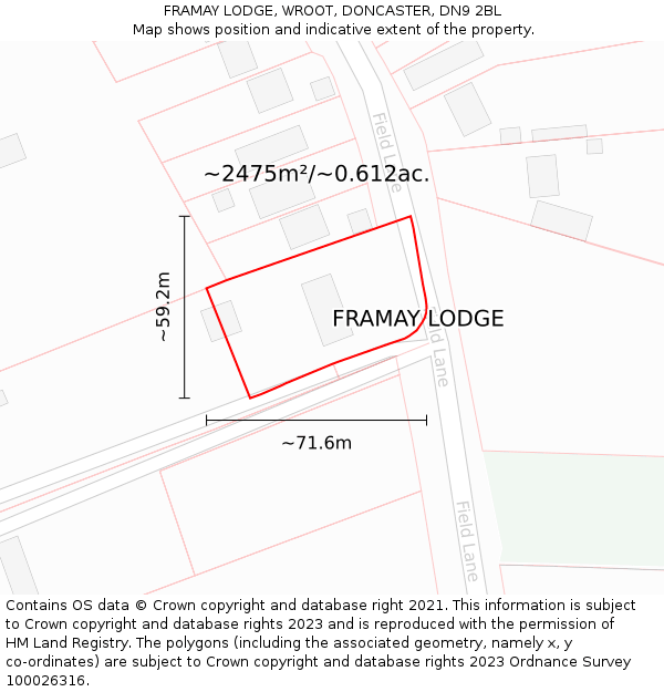 FRAMAY LODGE, WROOT, DONCASTER, DN9 2BL: Plot and title map