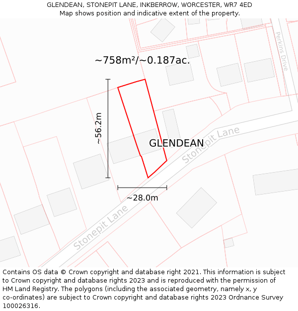 GLENDEAN, STONEPIT LANE, INKBERROW, WORCESTER, WR7 4ED: Plot and title map