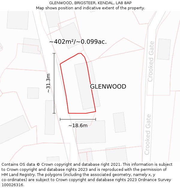 GLENWOOD, BRIGSTEER, KENDAL, LA8 8AP: Plot and title map