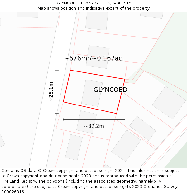 GLYNCOED, LLANYBYDDER, SA40 9TY: Plot and title map