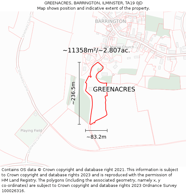 GREENACRES, BARRINGTON, ILMINSTER, TA19 0JD: Plot and title map