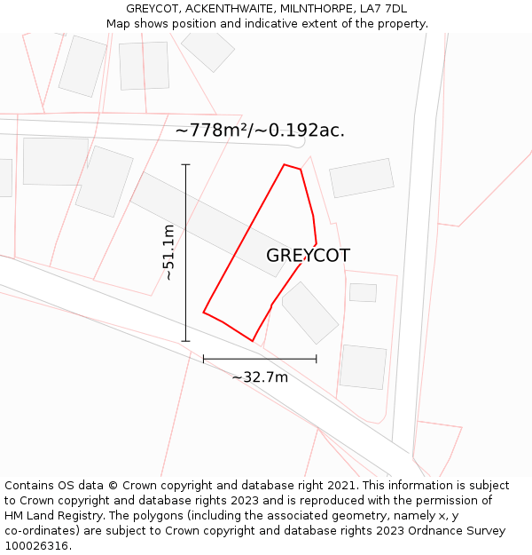 GREYCOT, ACKENTHWAITE, MILNTHORPE, LA7 7DL: Plot and title map
