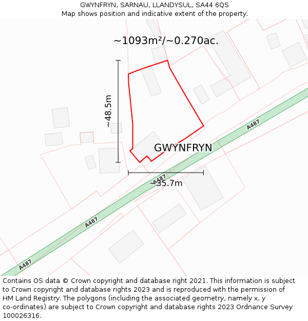 GWYNFRYN, SARNAU, LLANDYSUL, SA44 6QS: Plot and title map