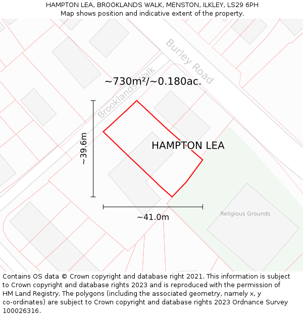 HAMPTON LEA, BROOKLANDS WALK, MENSTON, ILKLEY, LS29 6PH: Plot and title map