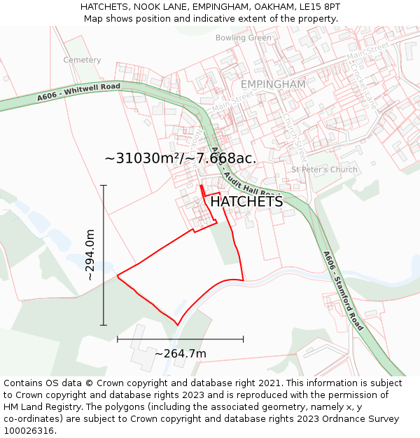 HATCHETS, NOOK LANE, EMPINGHAM, OAKHAM, LE15 8PT: Plot and title map
