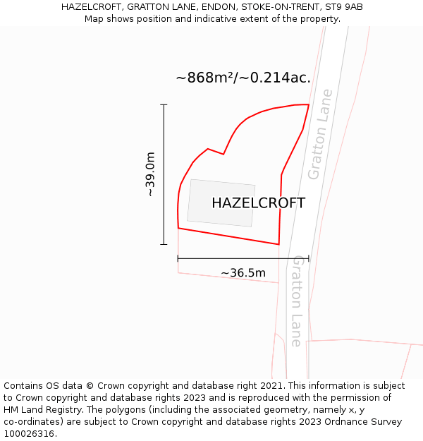 HAZELCROFT, GRATTON LANE, ENDON, STOKE-ON-TRENT, ST9 9AB: Plot and title map