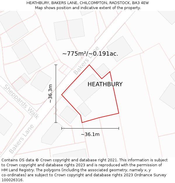 HEATHBURY, BAKERS LANE, CHILCOMPTON, RADSTOCK, BA3 4EW: Plot and title map