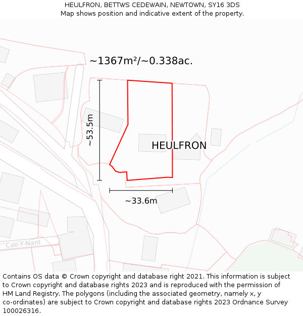 HEULFRON, BETTWS CEDEWAIN, NEWTOWN, SY16 3DS: Plot and title map
