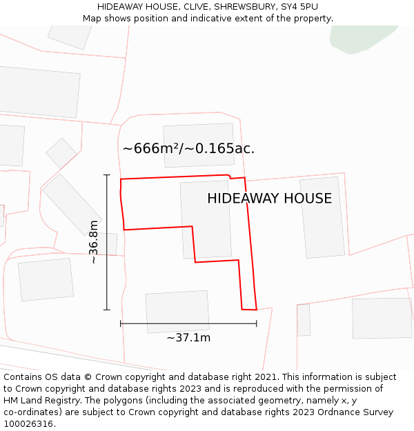 HIDEAWAY HOUSE, CLIVE, SHREWSBURY, SY4 5PU: Plot and title map