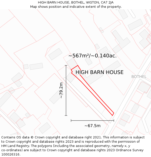 HIGH BARN HOUSE, BOTHEL, WIGTON, CA7 2JA: Plot and title map