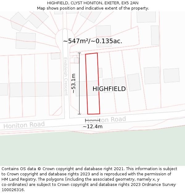 HIGHFIELD, CLYST HONITON, EXETER, EX5 2AN: Plot and title map