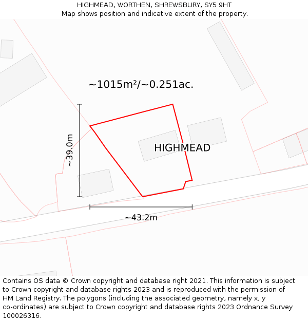 HIGHMEAD, WORTHEN, SHREWSBURY, SY5 9HT: Plot and title map