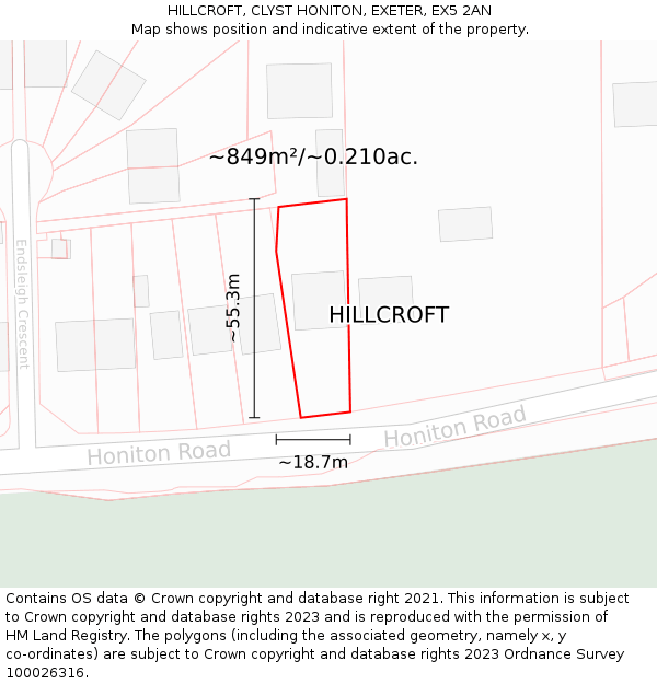 HILLCROFT, CLYST HONITON, EXETER, EX5 2AN: Plot and title map