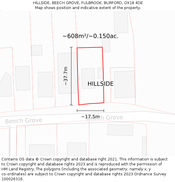 HILLSIDE, BEECH GROVE, FULBROOK, BURFORD, OX18 4DE: Plot and title map