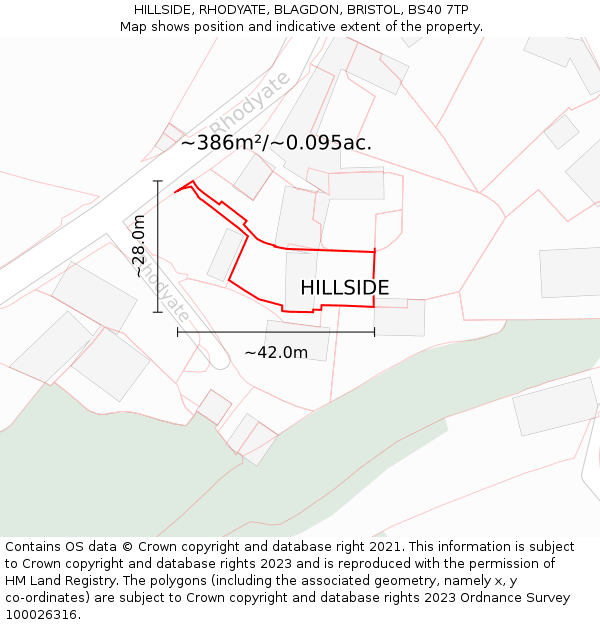 HILLSIDE, RHODYATE, BLAGDON, BRISTOL, BS40 7TP: Plot and title map