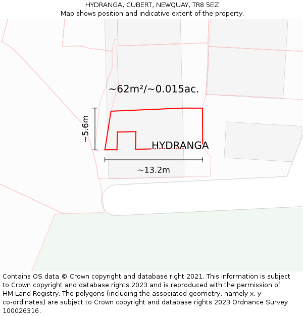 HYDRANGA, CUBERT, NEWQUAY, TR8 5EZ: Plot and title map