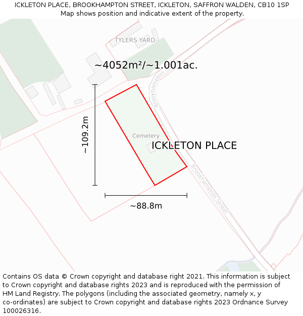 ICKLETON PLACE, BROOKHAMPTON STREET, ICKLETON, SAFFRON WALDEN, CB10 1SP: Plot and title map