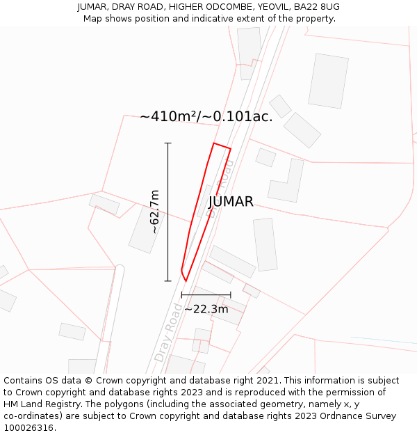 JUMAR, DRAY ROAD, HIGHER ODCOMBE, YEOVIL, BA22 8UG: Plot and title map