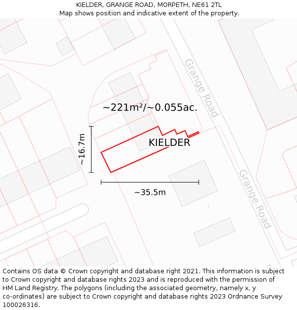 KIELDER, GRANGE ROAD, MORPETH, NE61 2TL: Plot and title map