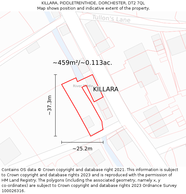 KILLARA, PIDDLETRENTHIDE, DORCHESTER, DT2 7QL: Plot and title map