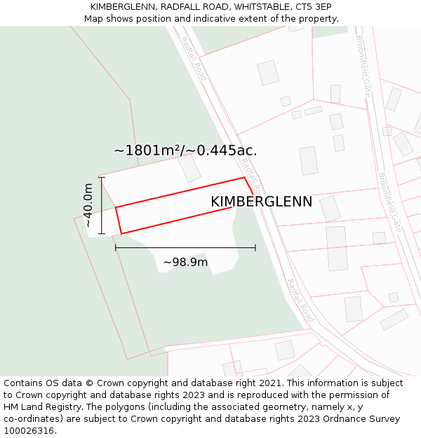 KIMBERGLENN, RADFALL ROAD, WHITSTABLE, CT5 3EP: Plot and title map