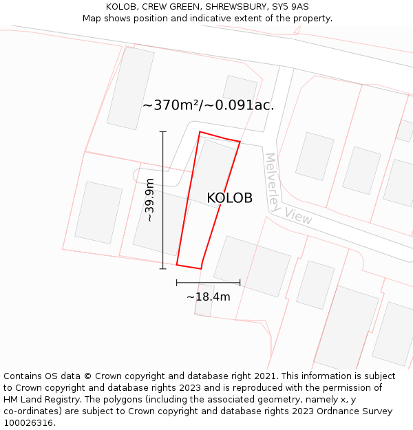 KOLOB, CREW GREEN, SHREWSBURY, SY5 9AS: Plot and title map