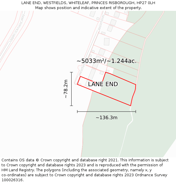 LANE END, WESTFIELDS, WHITELEAF, PRINCES RISBOROUGH, HP27 0LH: Plot and title map