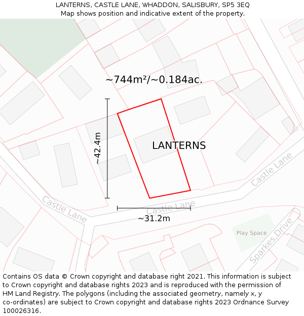 LANTERNS, CASTLE LANE, WHADDON, SALISBURY, SP5 3EQ: Plot and title map
