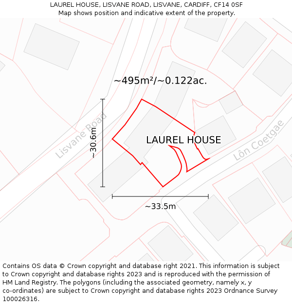 LAUREL HOUSE, LISVANE ROAD, LISVANE, CARDIFF, CF14 0SF: Plot and title map