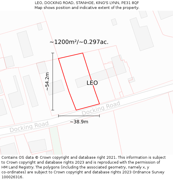 LEO, DOCKING ROAD, STANHOE, KING'S LYNN, PE31 8QF: Plot and title map