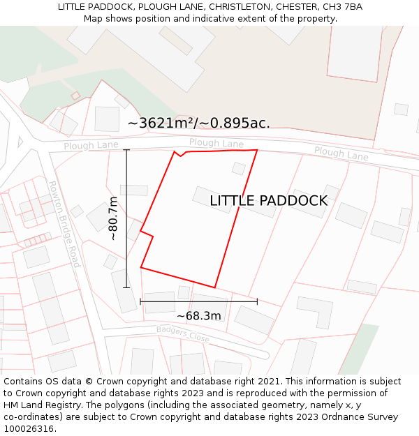 LITTLE PADDOCK, PLOUGH LANE, CHRISTLETON, CHESTER, CH3 7BA: Plot and title map