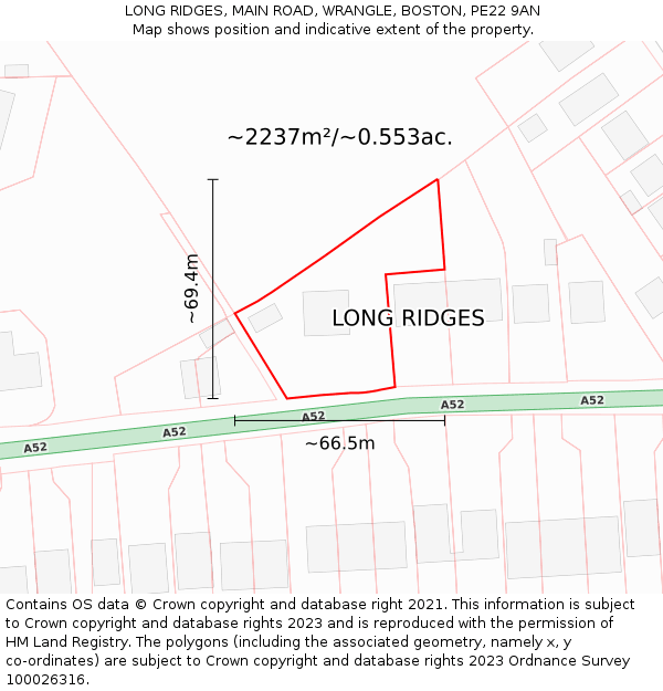 LONG RIDGES, MAIN ROAD, WRANGLE, BOSTON, PE22 9AN: Plot and title map