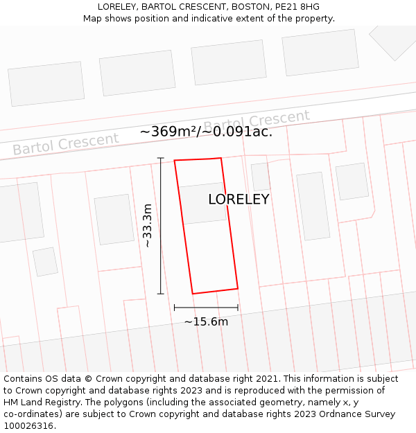 LORELEY, BARTOL CRESCENT, BOSTON, PE21 8HG: Plot and title map