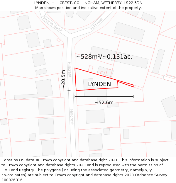 LYNDEN, HILLCREST, COLLINGHAM, WETHERBY, LS22 5DN: Plot and title map
