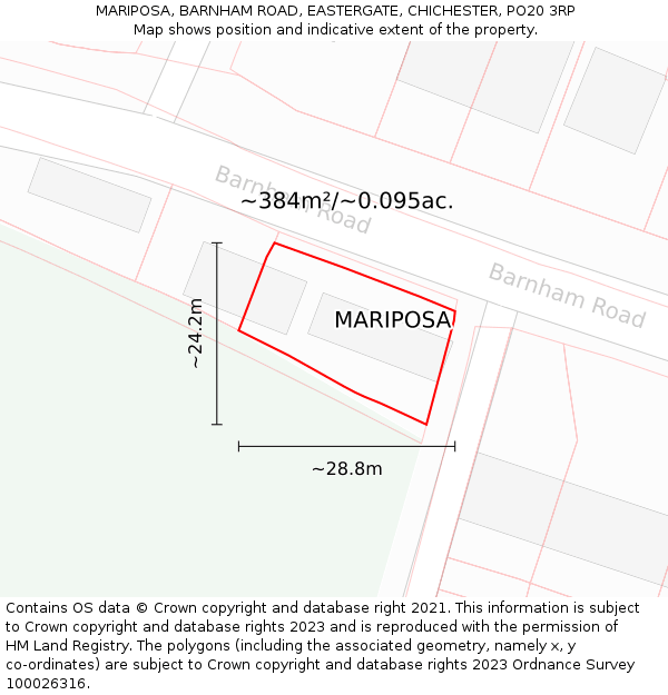 MARIPOSA, BARNHAM ROAD, EASTERGATE, CHICHESTER, PO20 3RP: Plot and title map