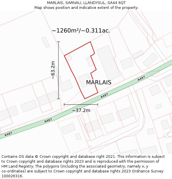 MARLAIS, SARNAU, LLANDYSUL, SA44 6QT: Plot and title map
