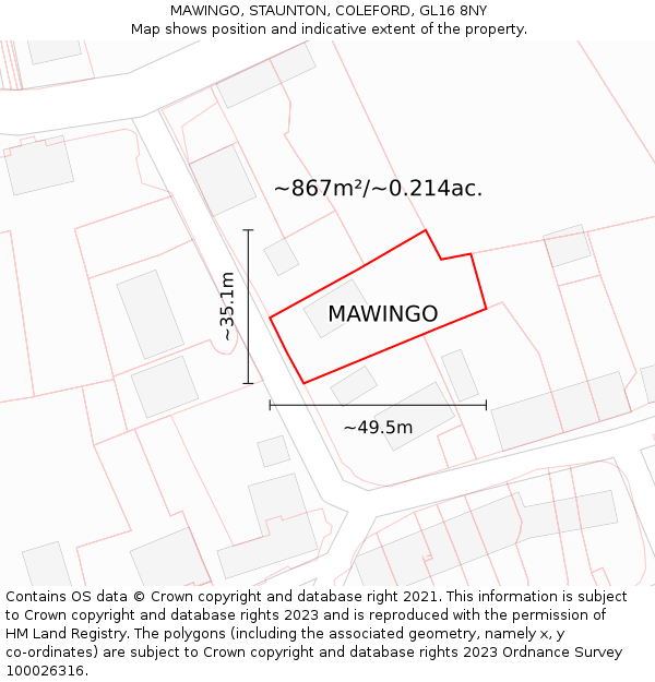MAWINGO, STAUNTON, COLEFORD, GL16 8NY: Plot and title map