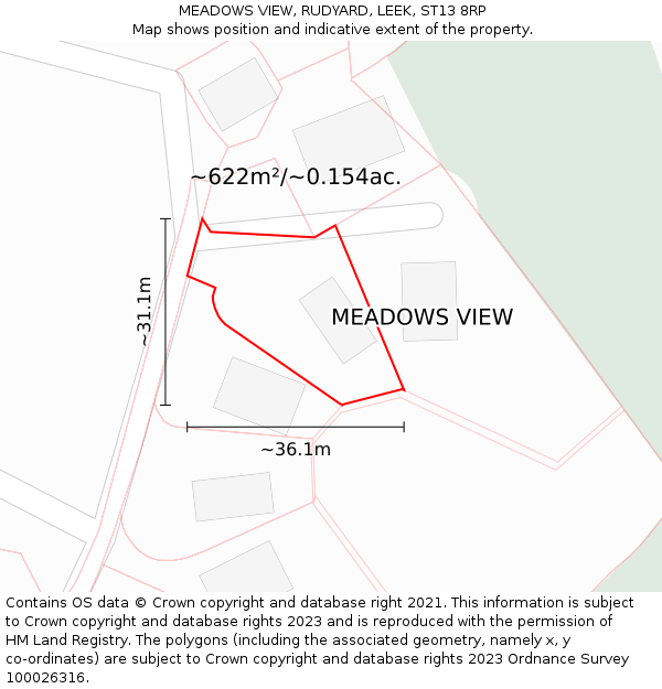 MEADOWS VIEW, RUDYARD, LEEK, ST13 8RP: Plot and title map