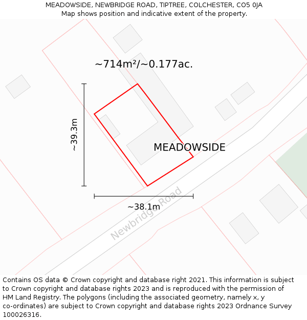 MEADOWSIDE, NEWBRIDGE ROAD, TIPTREE, COLCHESTER, CO5 0JA: Plot and title map