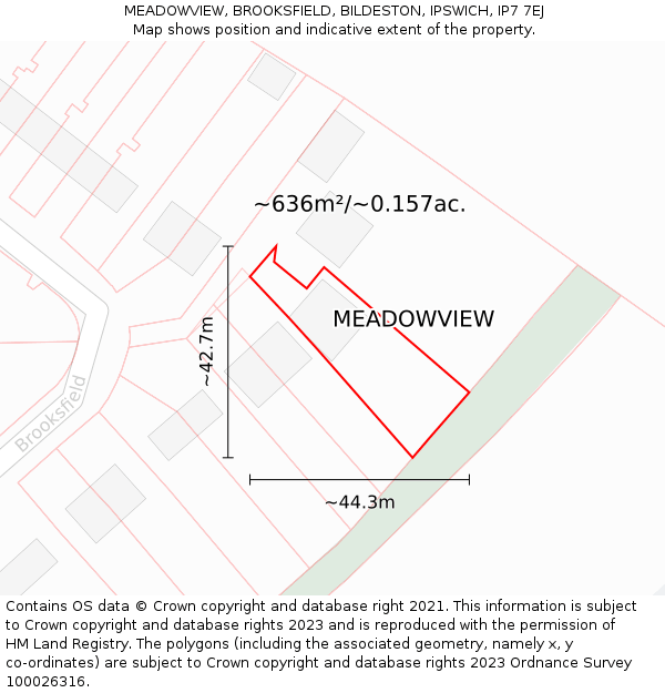 MEADOWVIEW, BROOKSFIELD, BILDESTON, IPSWICH, IP7 7EJ: Plot and title map