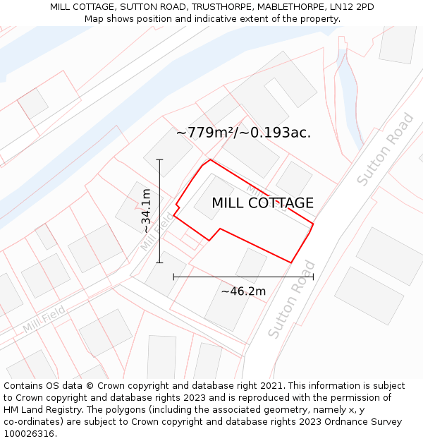 MILL COTTAGE, SUTTON ROAD, TRUSTHORPE, MABLETHORPE, LN12 2PD: Plot and title map