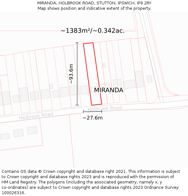 MIRANDA, HOLBROOK ROAD, STUTTON, IPSWICH, IP9 2RY: Plot and title map
